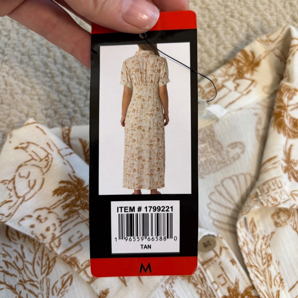 ONeill Tropical Safari Print Button Front Maxi Dress | White Medium NWT travel - Picture 13 of 16